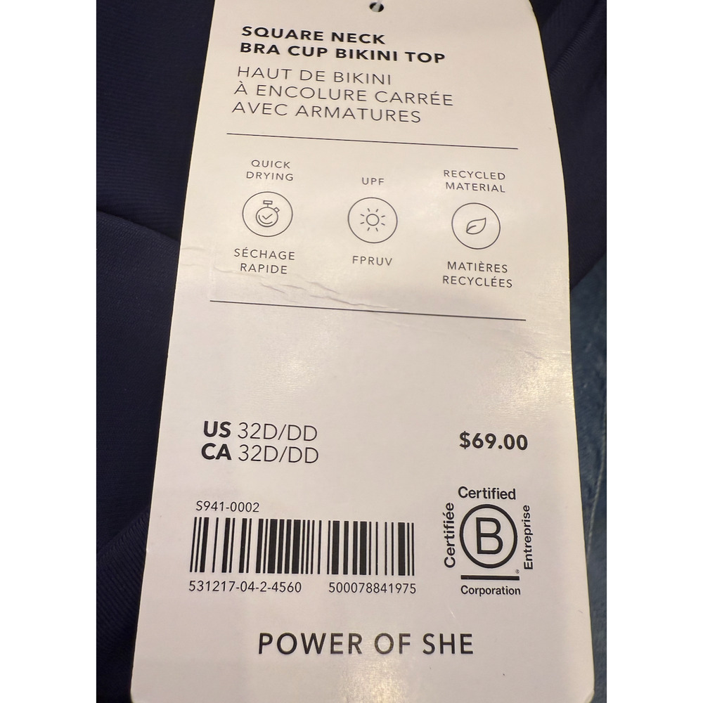 NEW ATHLETA BLUE SQUARE NECK BRA CUP BIKINI SWIMSUIT SWIM TOP SZ 32D/DD - Picture 5 of 7